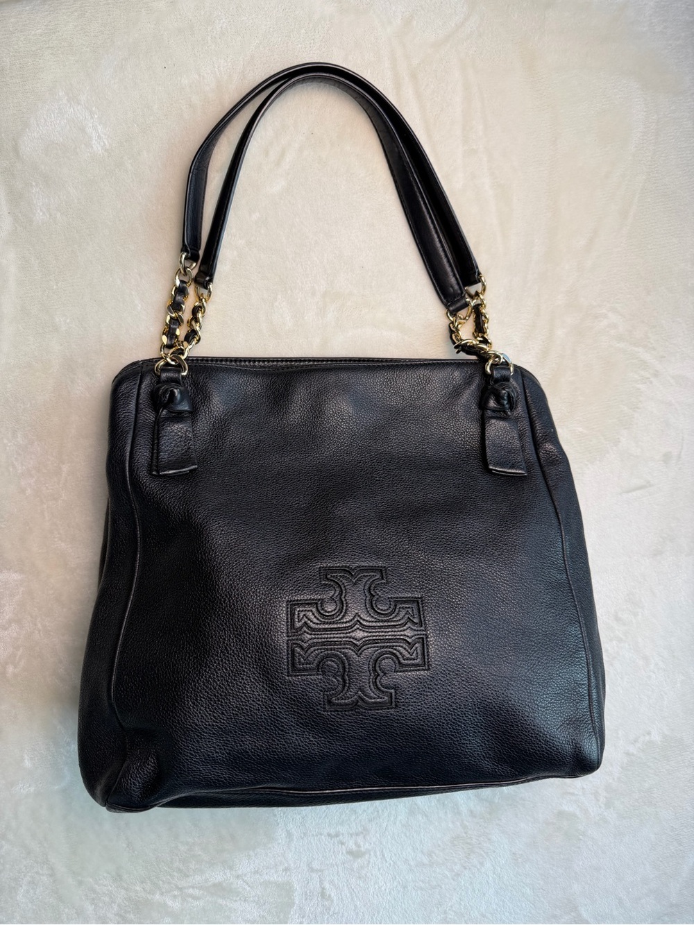 Tory Burch Marion Slouchy Leather Tote Bag Black Chain Strap